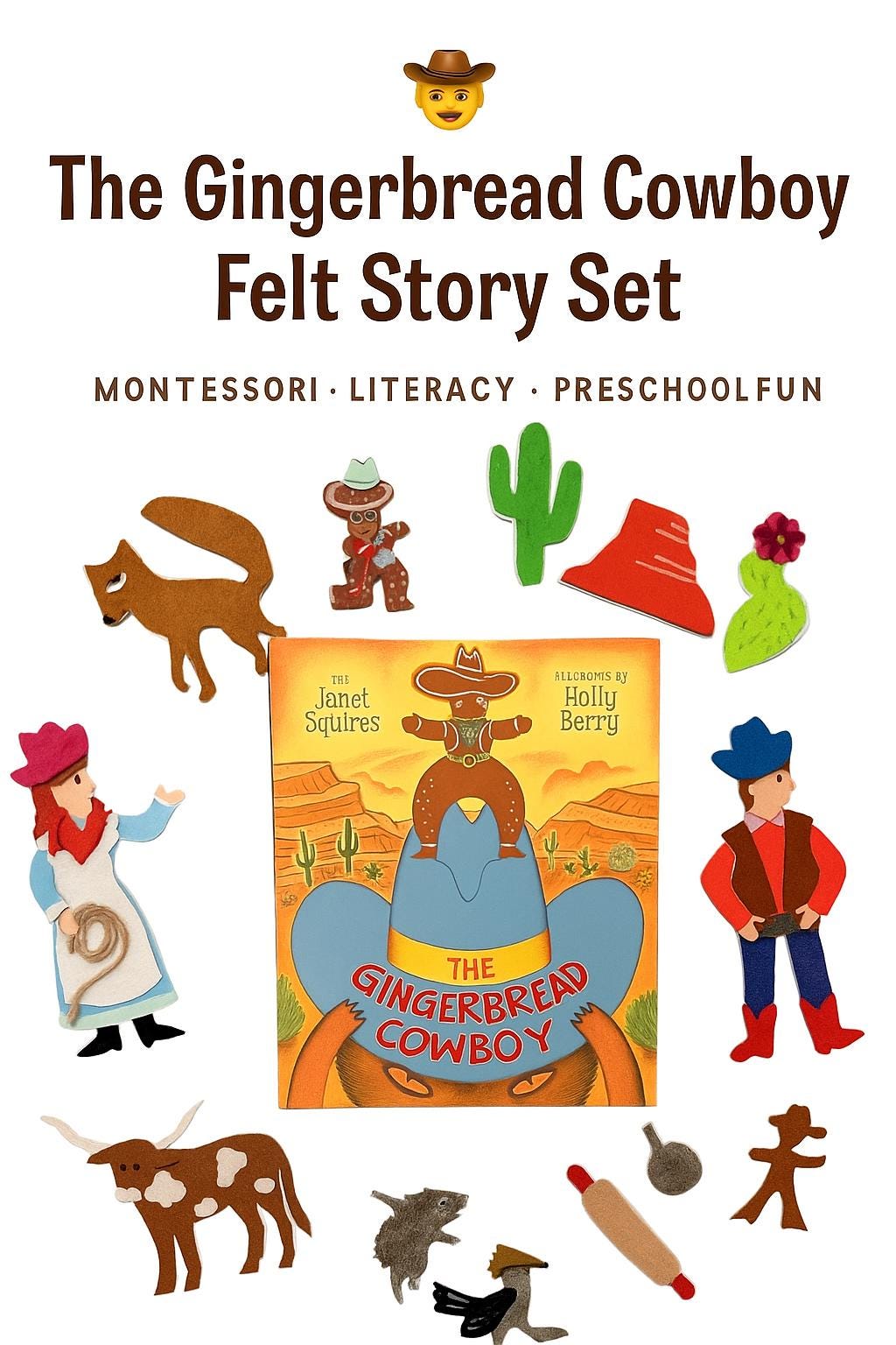 Gingerbread Cowboy Felt Story Set | Western Preschool Literacy | Story Retelling Activity | Montessori Felt Board