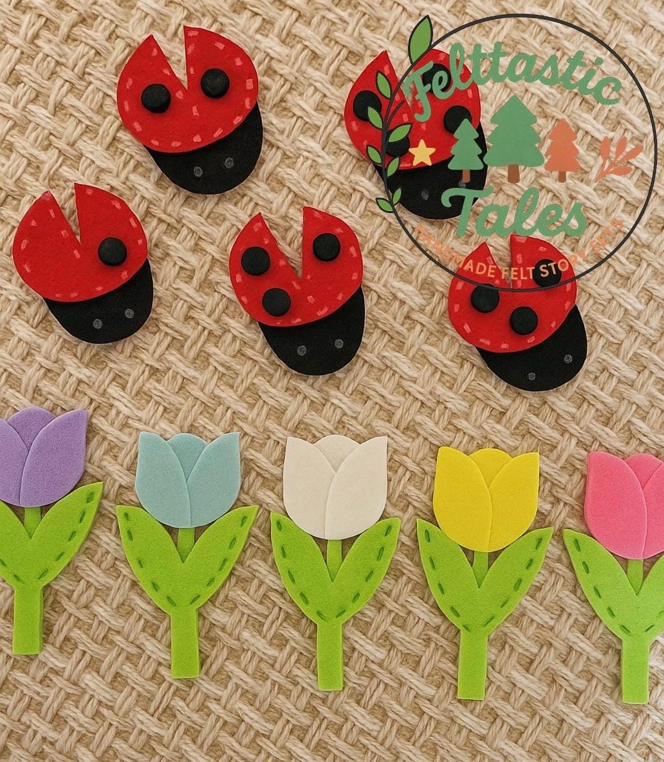 Felt Ladybug Story Set: Spring Tulips Counting Game